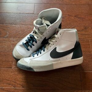 Nike White and Black High-Tops with Blue Laces